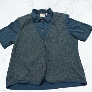 Vintage Alfred Dunner Teal Button-Up Shirt with Vest